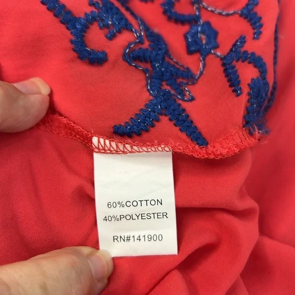 Velzera Coral Red and Blue Embroidered Floral Tunic Sz XXL - Picture 8 of 10